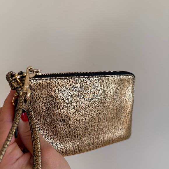 Coach Pebbled Leather Metallic Wristlet Gold OS - Picture 6 of 8